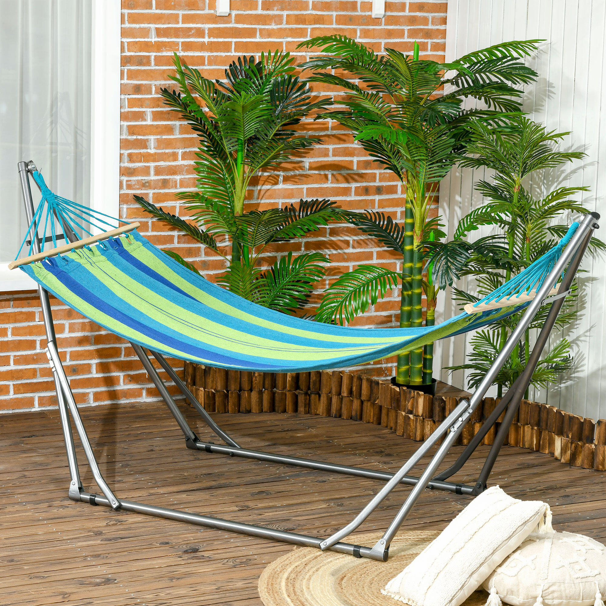 Outsunny Amaca Autoportante con Supporto Pieghevole in Cotone e Acciaio Verde 2/7