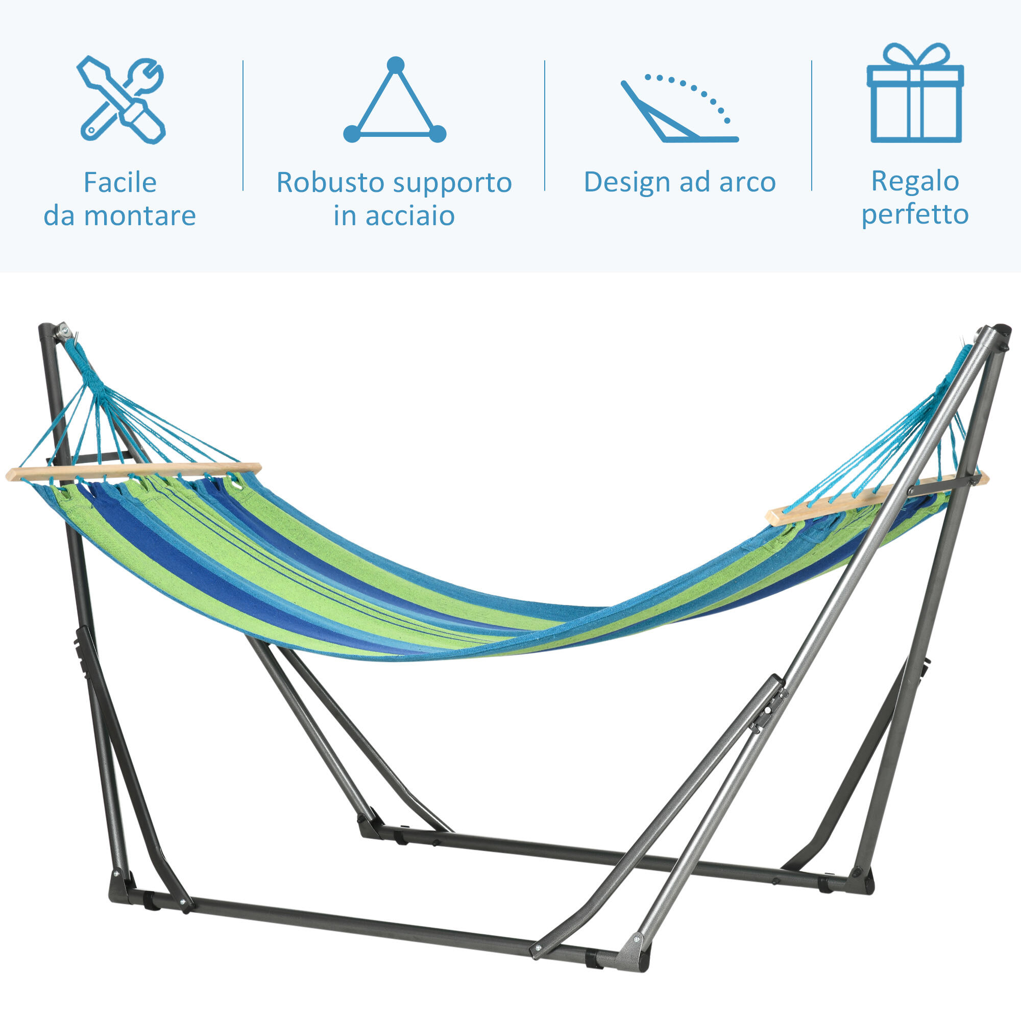 Outsunny Amaca Autoportante con Supporto Pieghevole in Cotone e Acciaio Verde 6/7