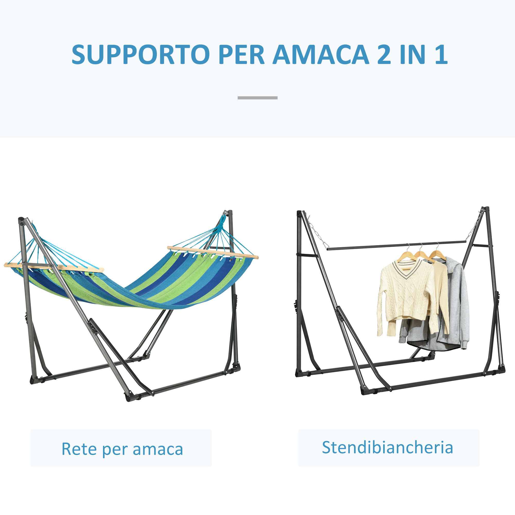 Outsunny Amaca Autoportante con Supporto Pieghevole in Cotone e Acciaio Verde 4/7