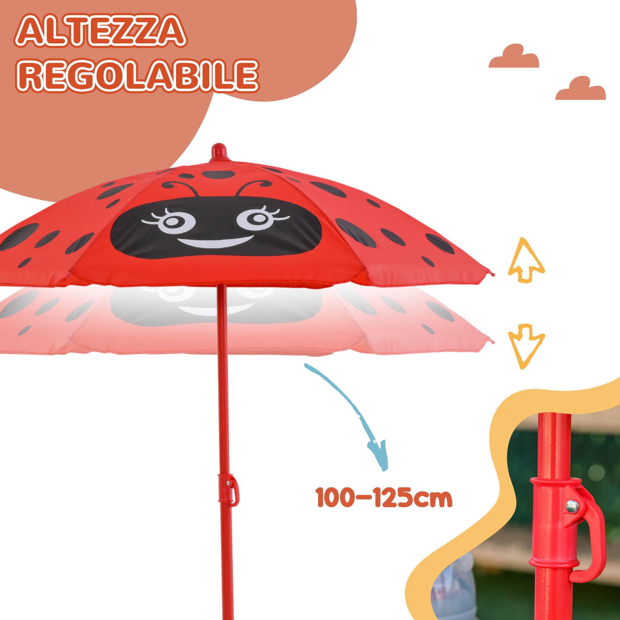 Outsunny Set Tavolo da Esterno con 2 Sedie Pieghevoli e Ombrellone per Bambini 6/7