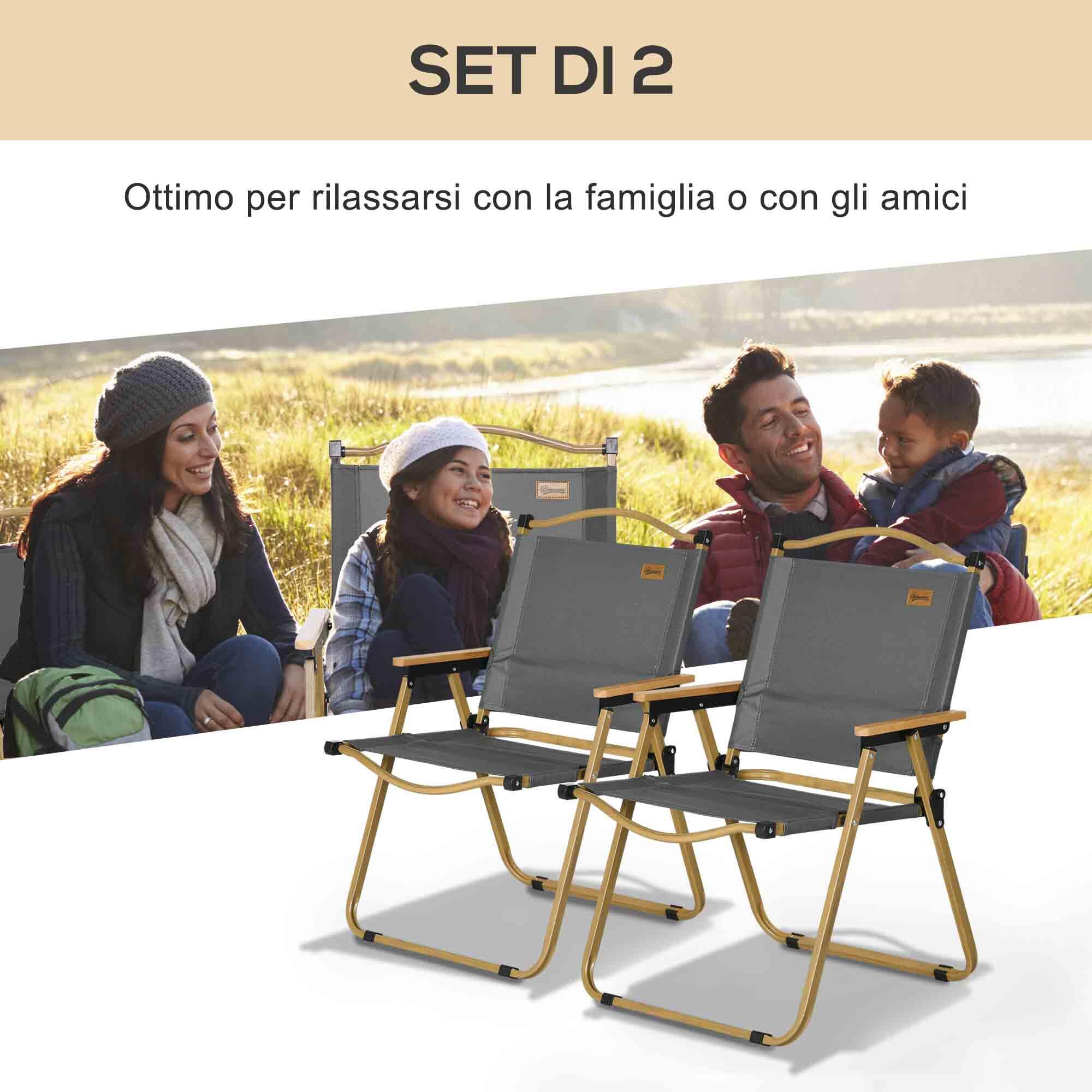 Outsunny Set 2 Sedie Pieghevoli da Esterno con Braccioli in Tessuto Grigio 4/7