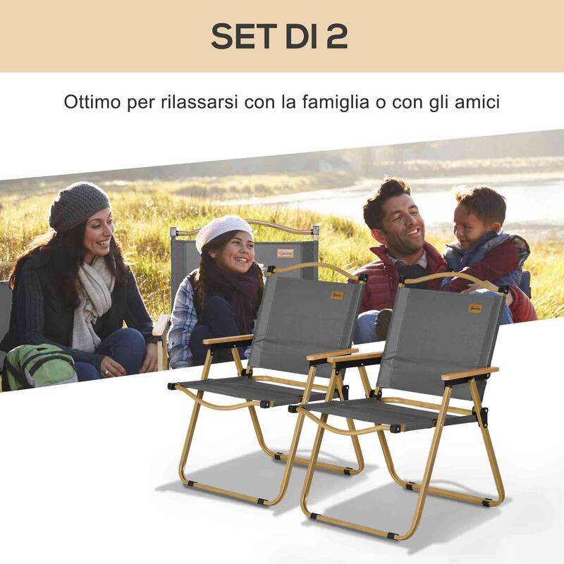 Outsunny Set de 2 Scaune Pliabile de Exterior cu Cotiere, Gri