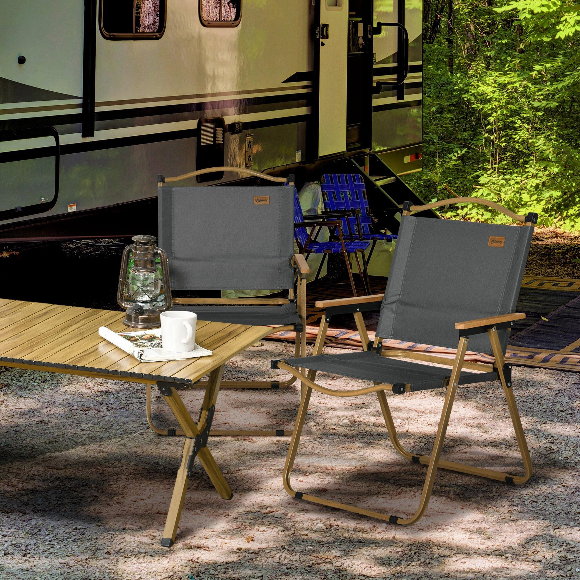 Outsunny Set 2 Sedie Pieghevoli da Esterno con Braccioli in Tessuto Grigio 2/7
