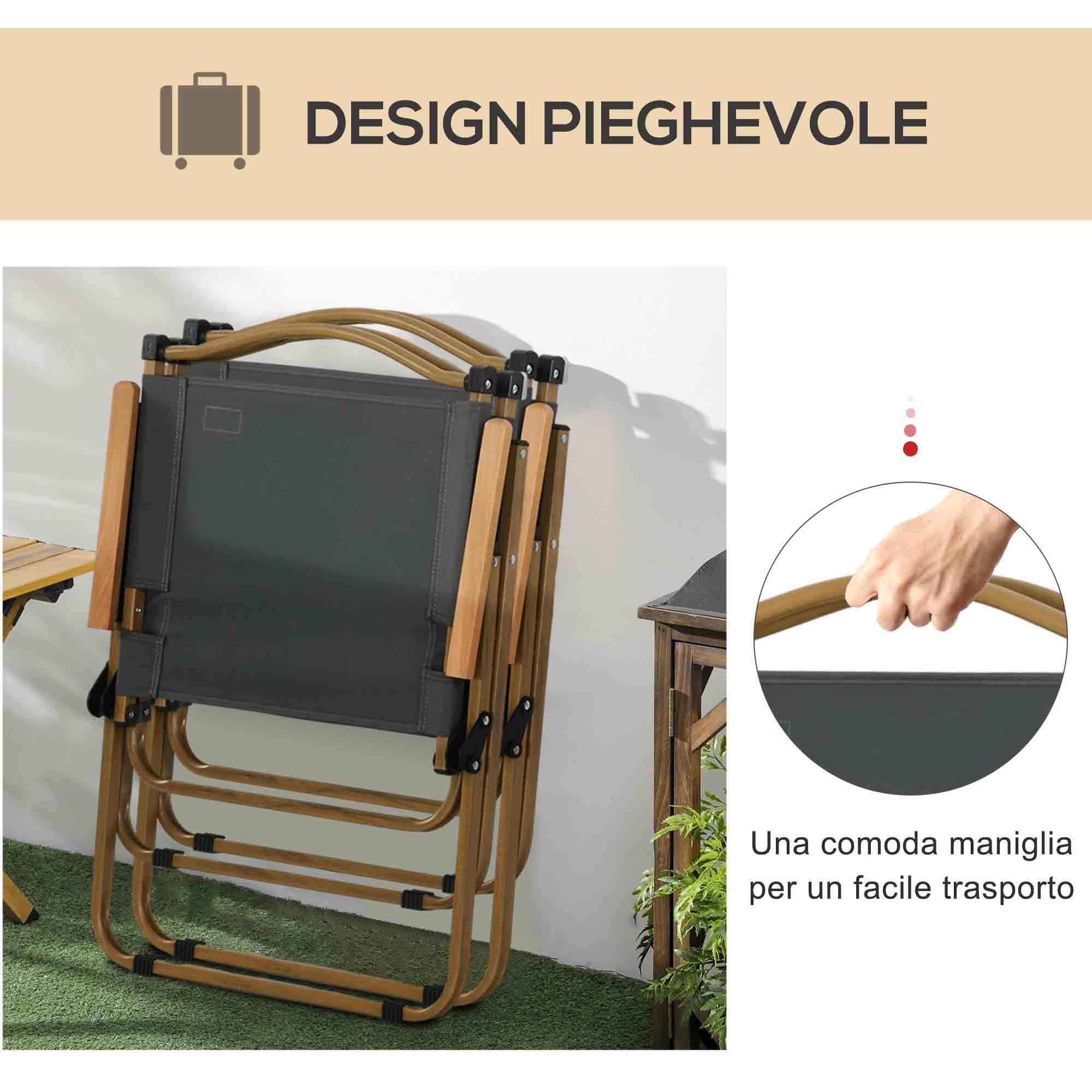 Outsunny Set 2 Sedie Pieghevoli da Esterno con Braccioli in Tessuto Grigio 5/7