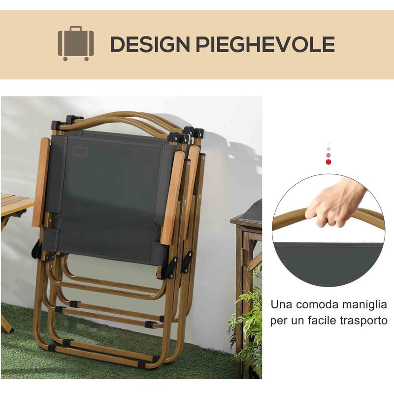 Outsunny Set de 2 Scaune Pliabile de Exterior cu Cotiere, Gri