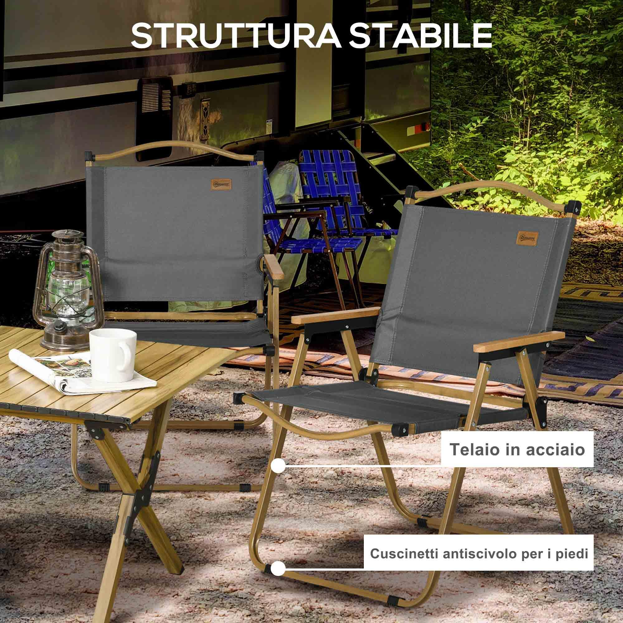 Outsunny Set 2 Sedie Pieghevoli da Esterno con Braccioli in Tessuto Grigio 7/7