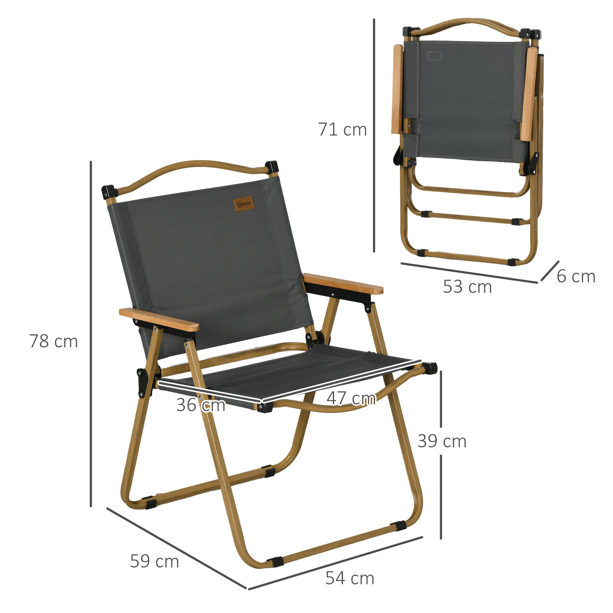 Outsunny Set 2 Sedie Pieghevoli da Esterno con Braccioli in Tessuto Grigio 3/7