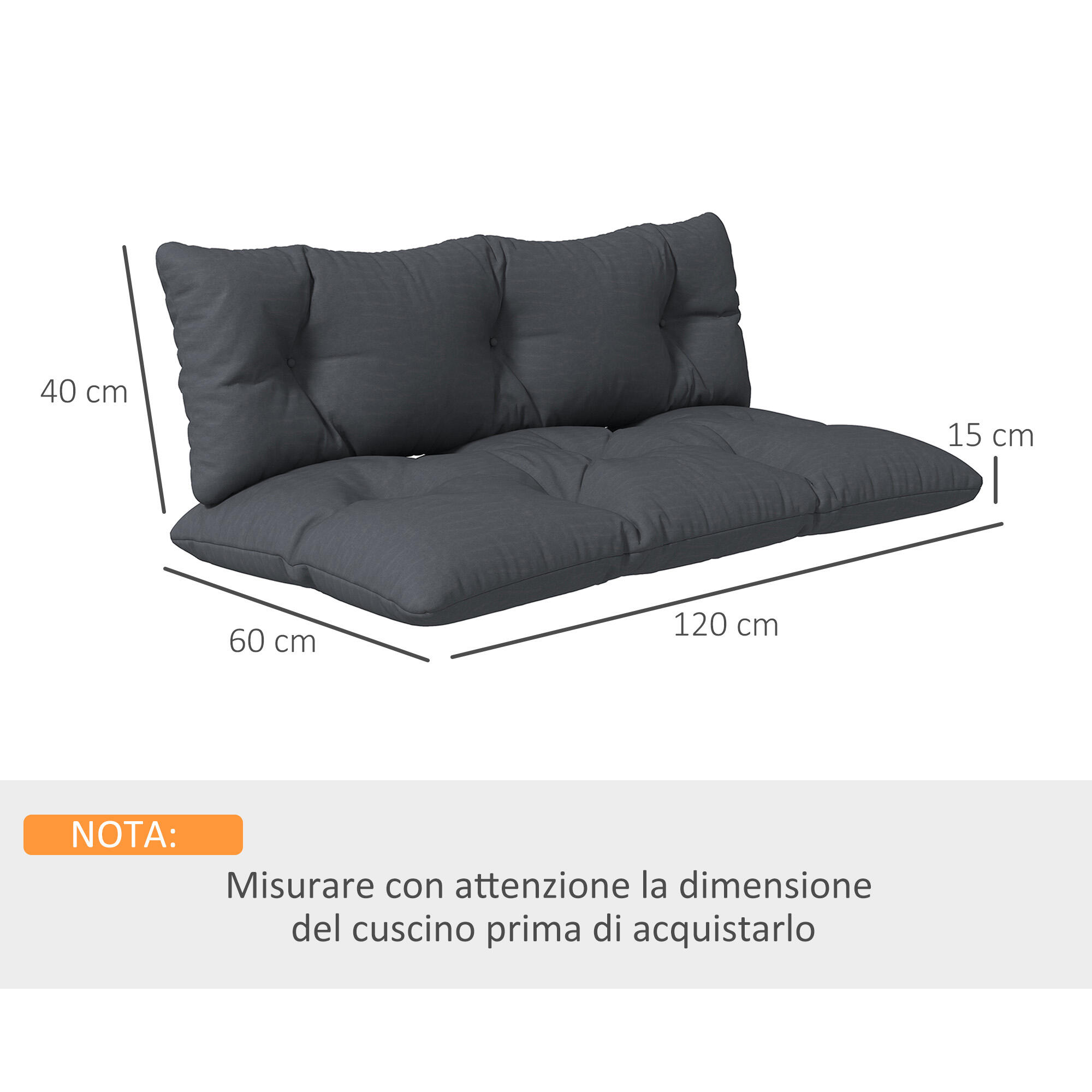 Outsunny Set 2 Cuscini da Esterno in Poliestere per Divani e Pallet Grigio 3/7