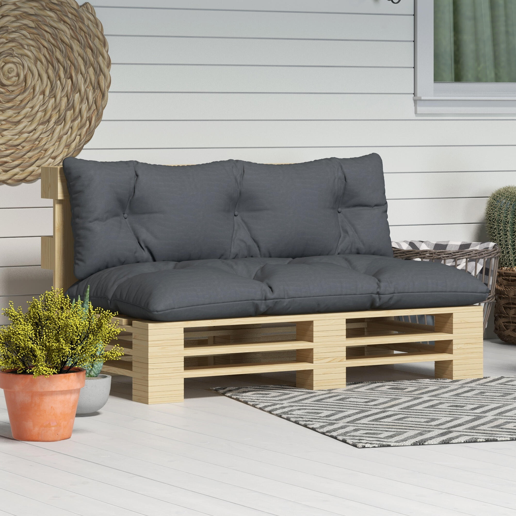 Outsunny Set 2 Cuscini da Esterno in Poliestere per Divani e Pallet Grigio 2/7