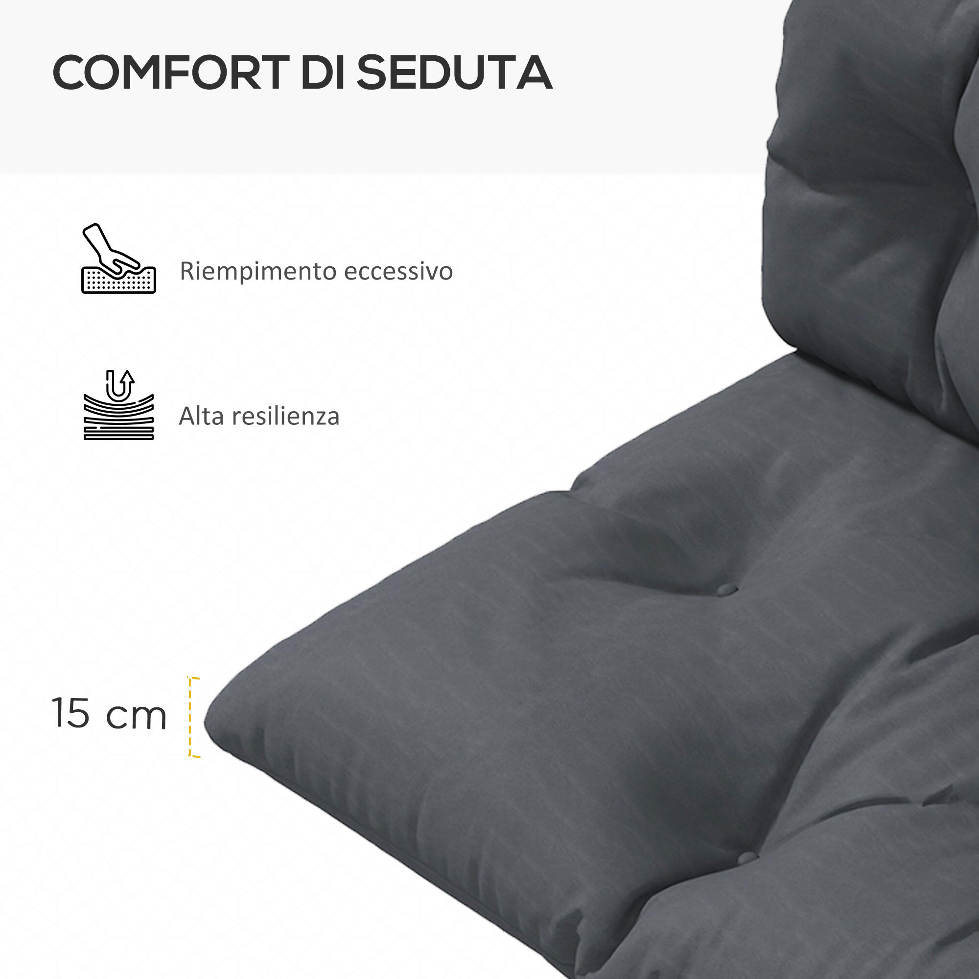 Outsunny Set 2 Cuscini da Esterno in Poliestere per Divani e Pallet Grigio 5/7
