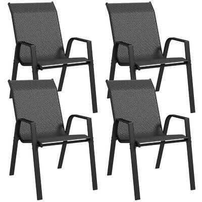 Outsunny Set 4 Sedie da Esterno Impilabili con Braccioli in Rattan PE Grigio
