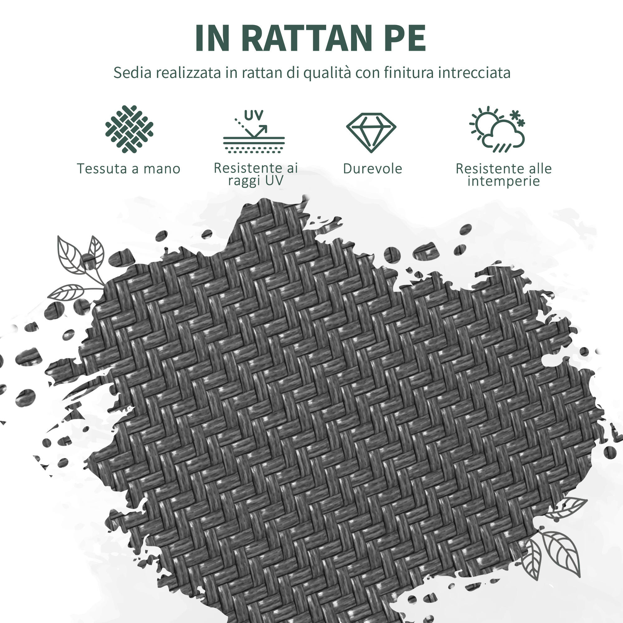 Outsunny Set 4 Sedie da Esterno Impilabili con Braccioli in Rattan PE Grigio 6/7
