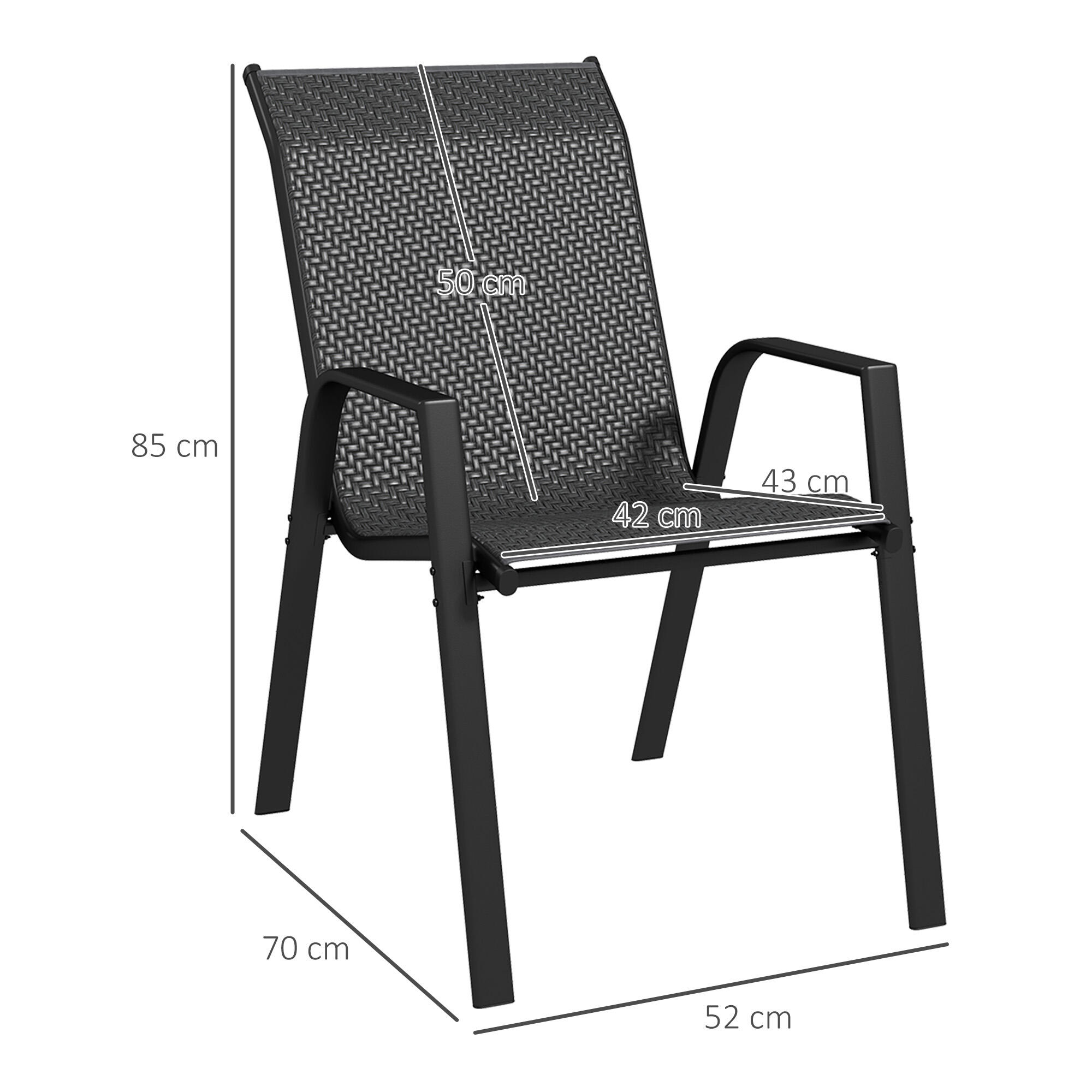 Outsunny Set 4 Sedie da Esterno Impilabili con Braccioli in Rattan PE Grigio 3/7