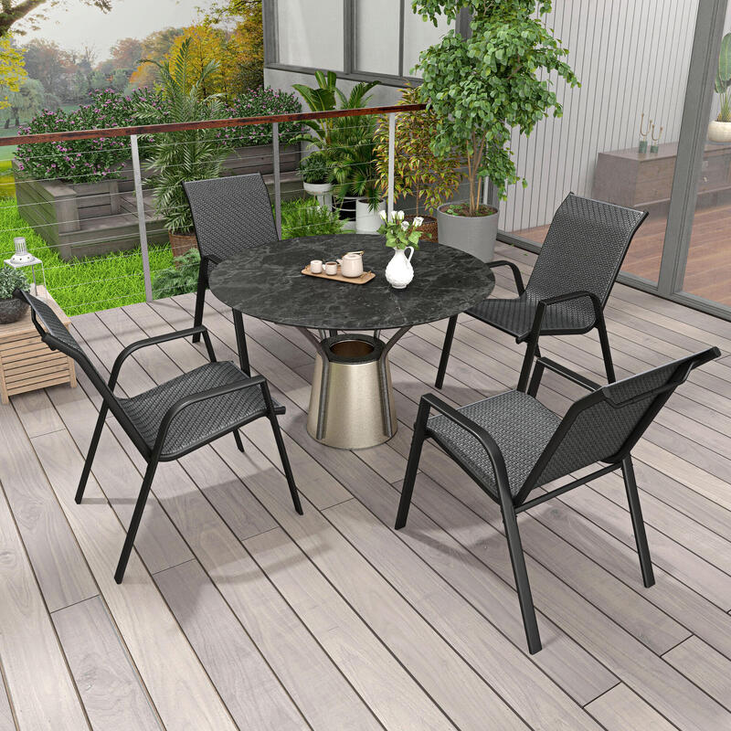 Outsunny Set de 4 scaune de exterior cu cotiere în gri, din ratan si PE