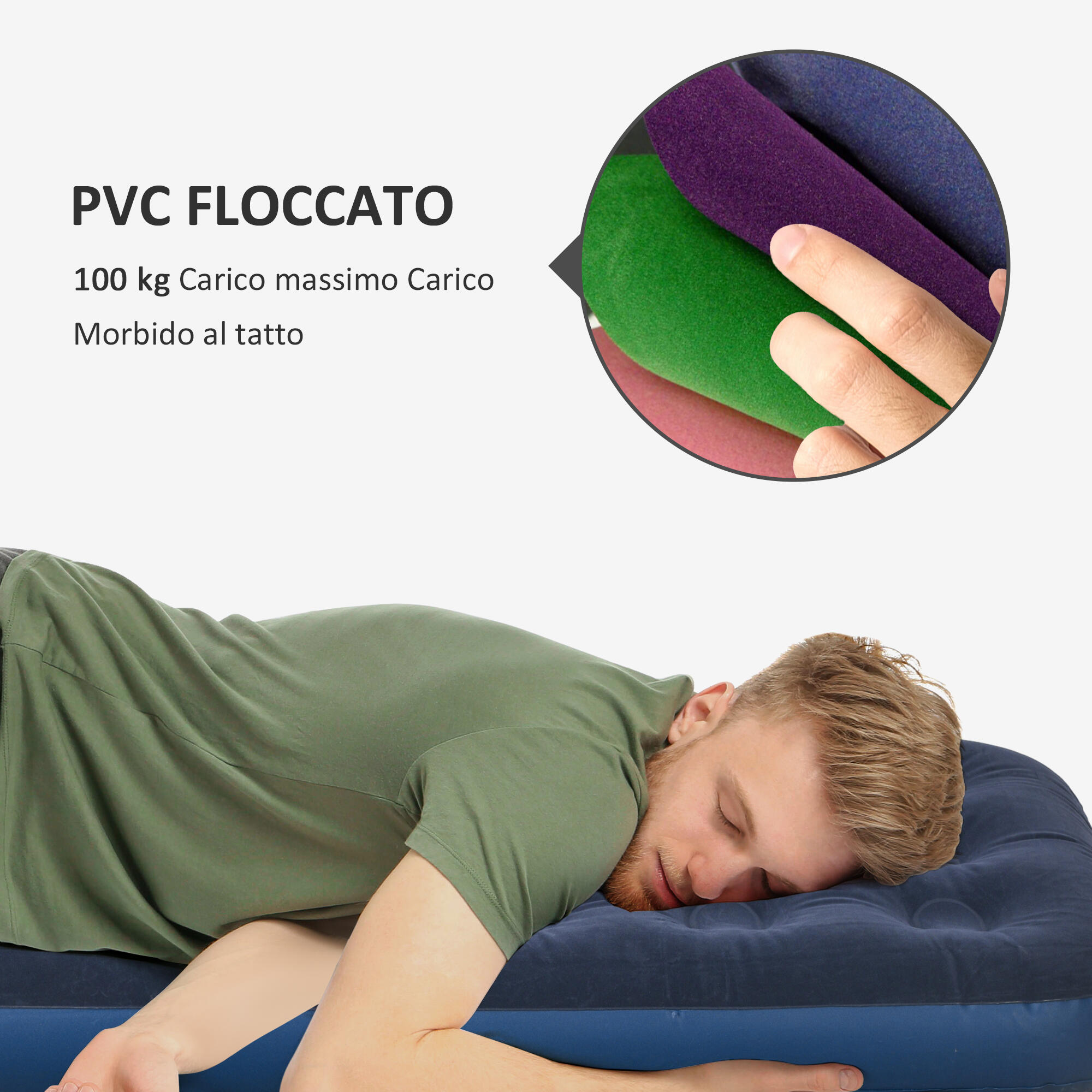 Outsunny Letto Gonfiabile Singolo con Pompa Manuale 73x191x22 cm Blu 6/7