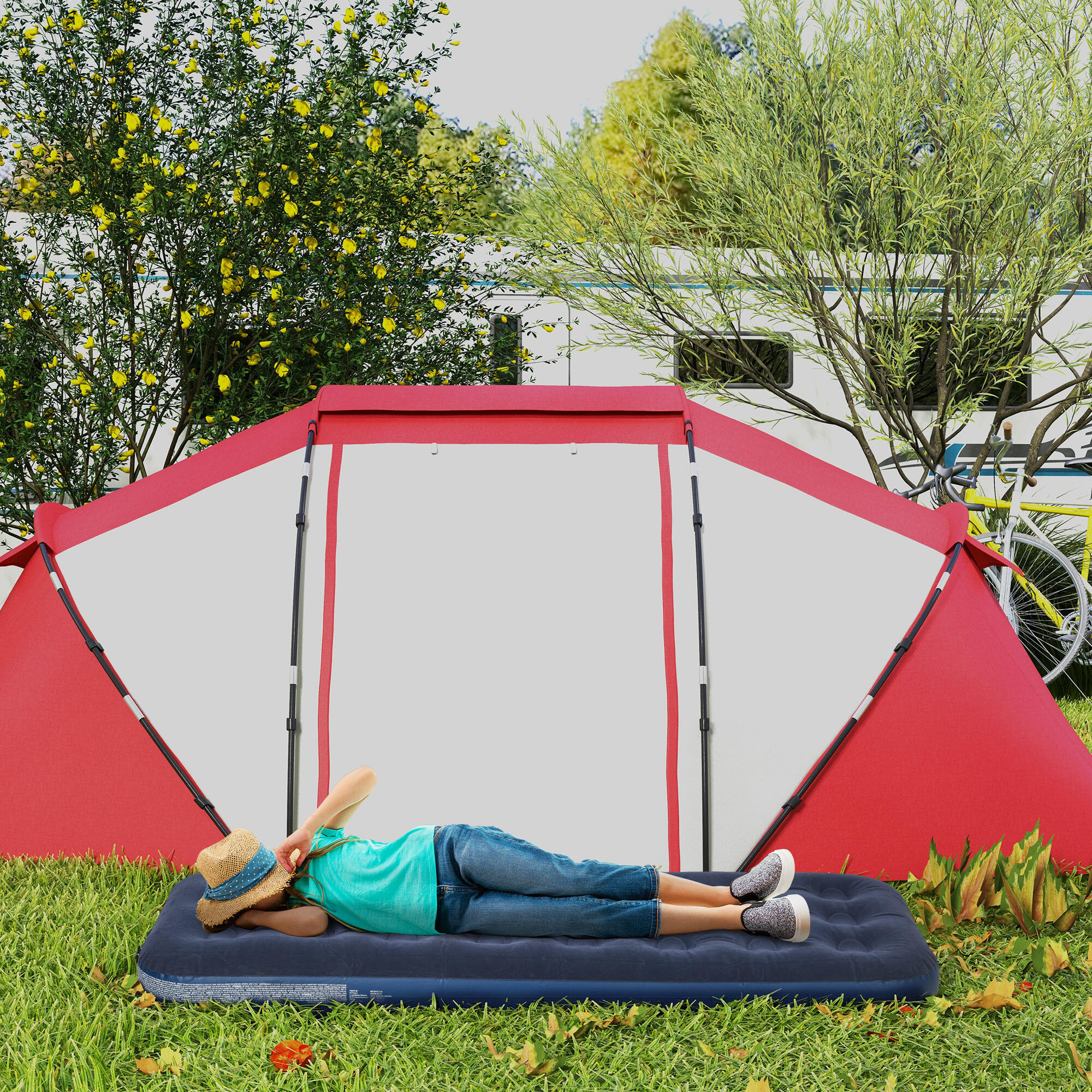 Outsunny Letto Gonfiabile Singolo con Pompa Manuale 73x191x22 cm Blu 2/7