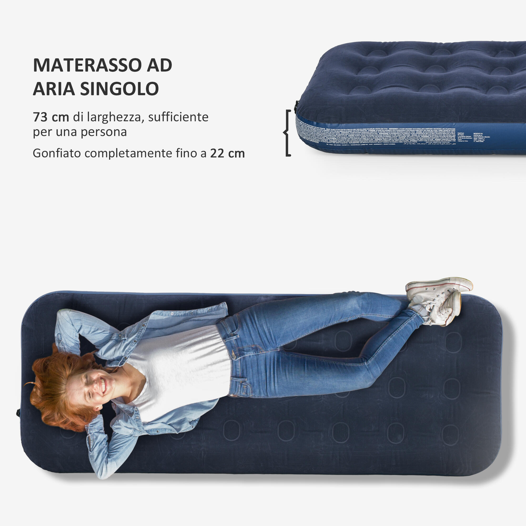 Outsunny Letto Gonfiabile Singolo con Pompa Manuale 73x191x22 cm Blu 4/7