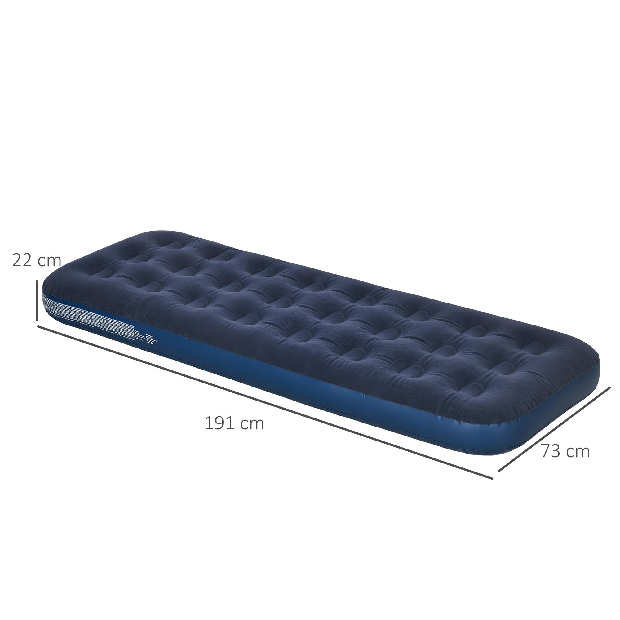 Outsunny Letto Gonfiabile Singolo con Pompa Manuale 73x191x22 cm Blu 3/7