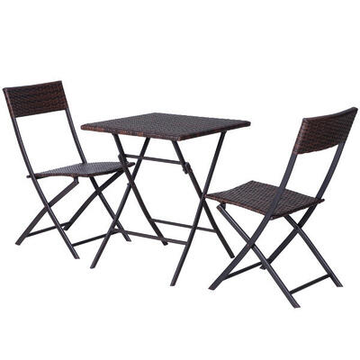 Outsunny Set Tavolino e Sedie da Esterno Pieghevoli in Rattan PE Marrone