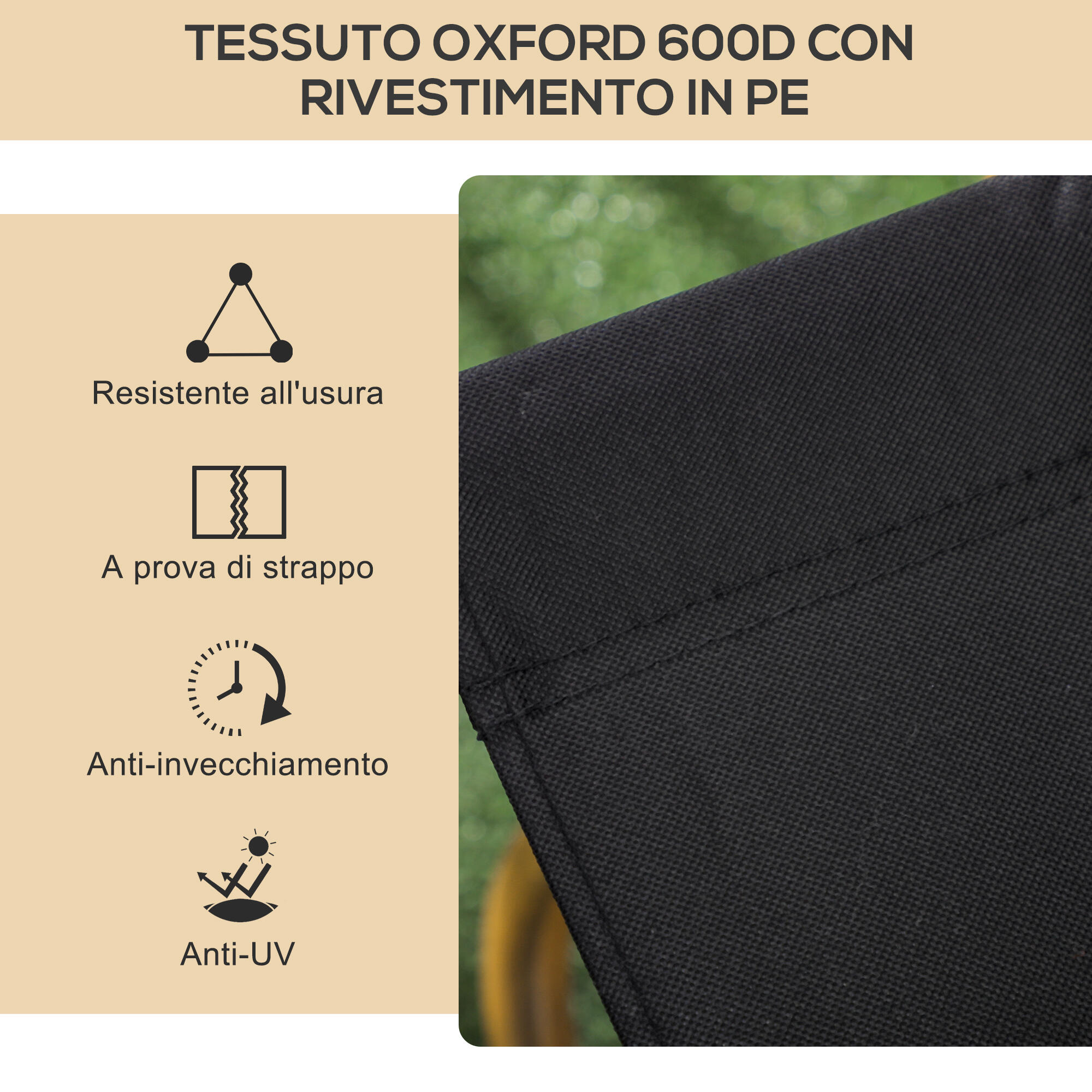 Outsunny Set 2 Sedie Pieghevoli da Esterno con Braccioli in Tessuto Nero 6/7