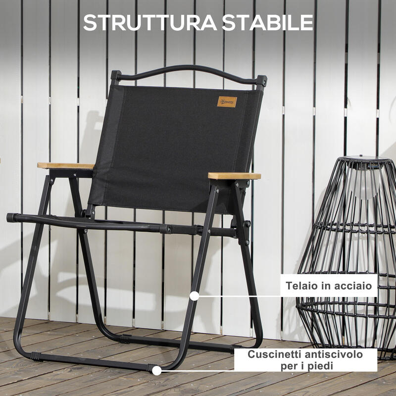 Outsunny Set de 2 Scaune Pliabile de Exterior cu Cotiere din Material Negru
