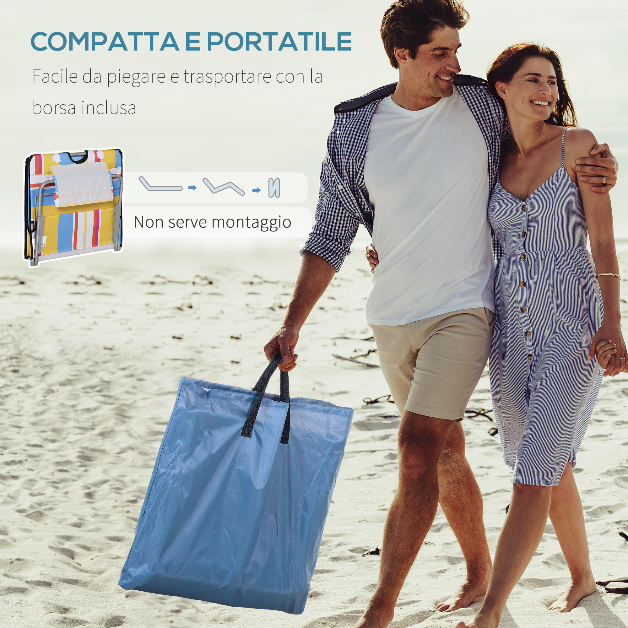 Outsunny Set 2 Sdraio da Spiaggia con Schienale Regolabile Poggiatesta Colorati 5/7