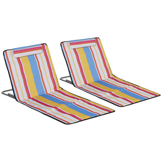 Outsunny Set 2 Sdraio da Spiaggia con Schienale Regolabile Poggiatesta Colorati