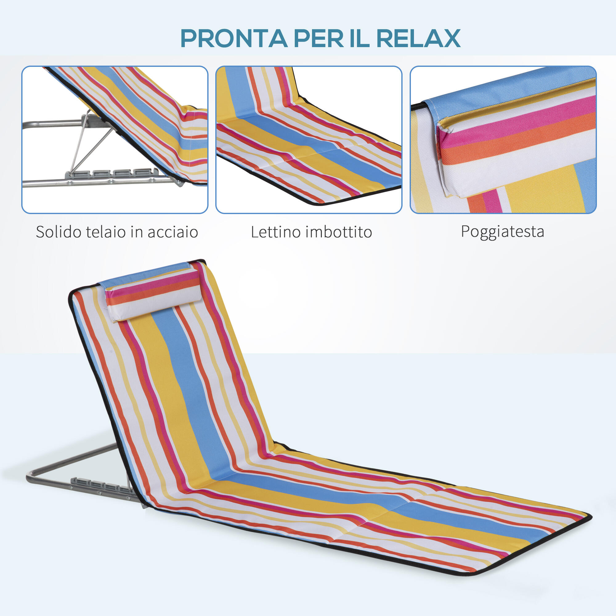 Outsunny Set 2 Sdraio da Spiaggia con Schienale Regolabile Poggiatesta Colorati 6/7