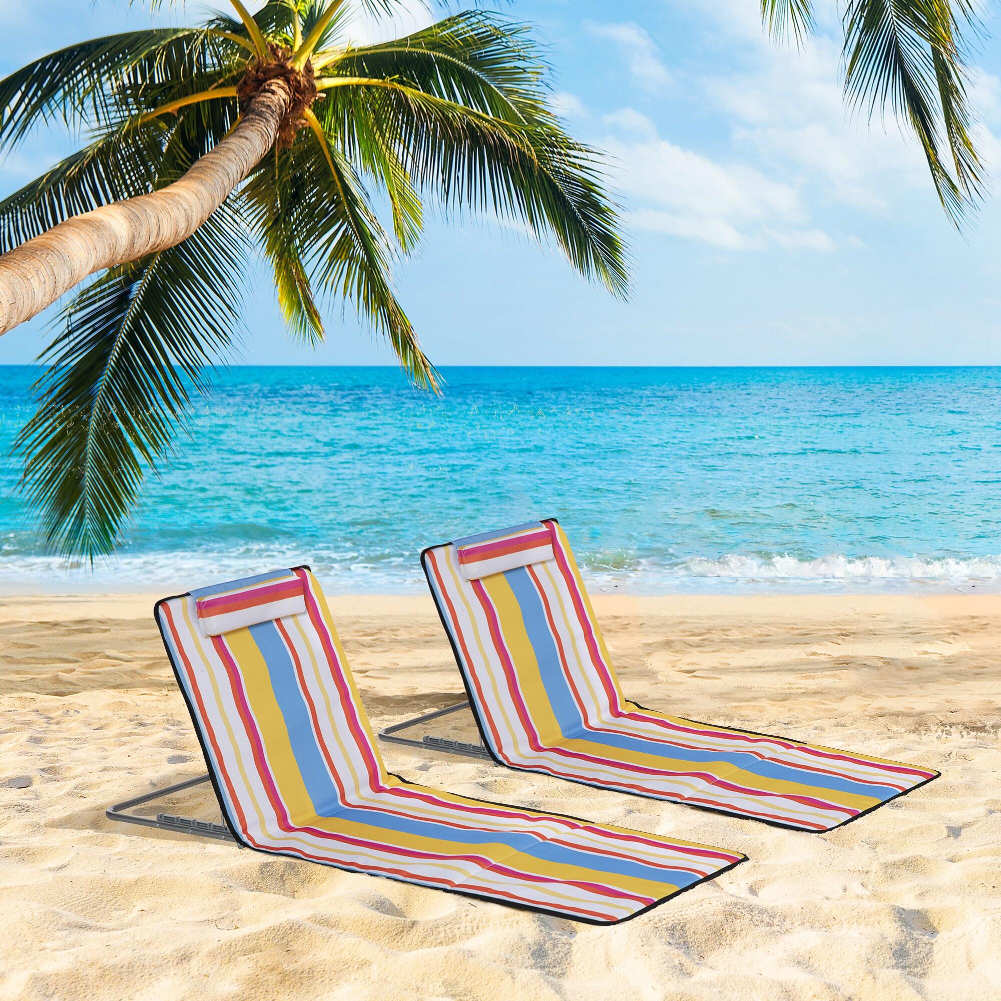 Outsunny Set 2 Sdraio da Spiaggia con Schienale Regolabile Poggiatesta Colorati 2/7