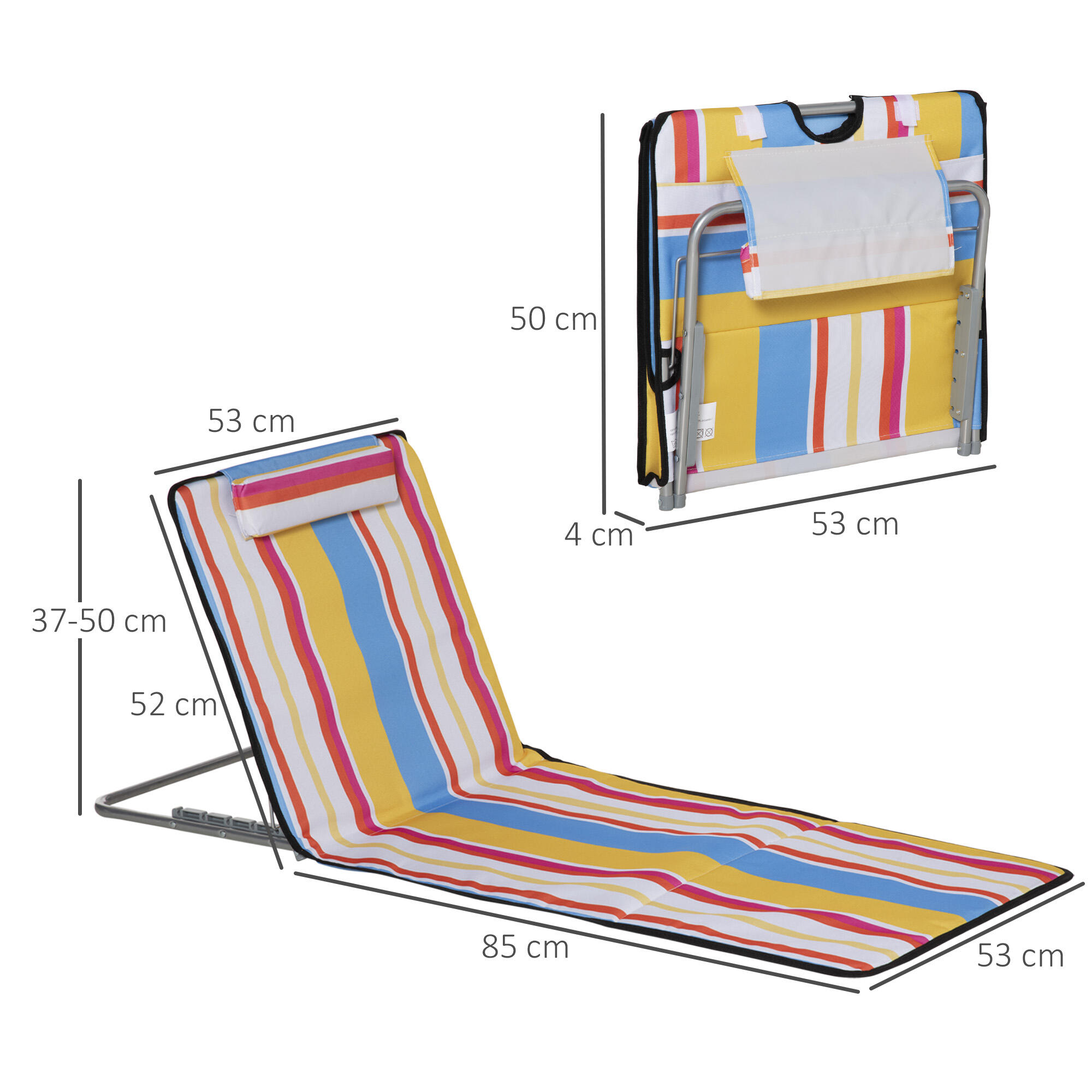 Outsunny Set 2 Sdraio da Spiaggia con Schienale Regolabile Poggiatesta Colorati 3/7