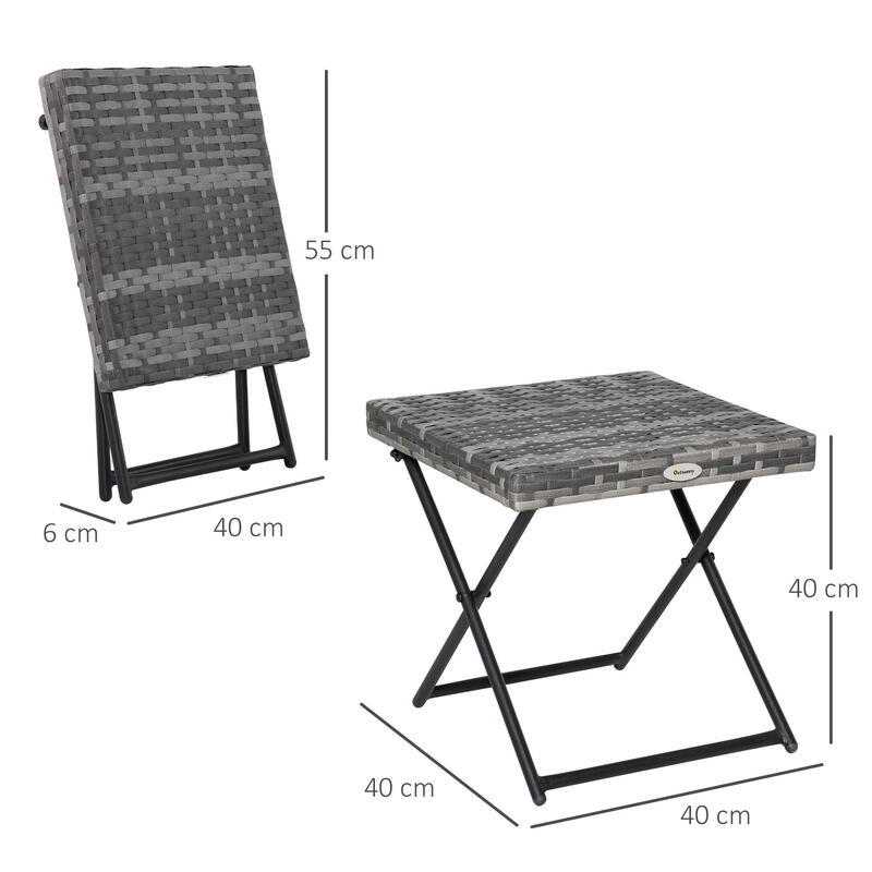 Outsunny Masă de Cafea Pliabilă de Exterior, din Ratan si Oțel, gri