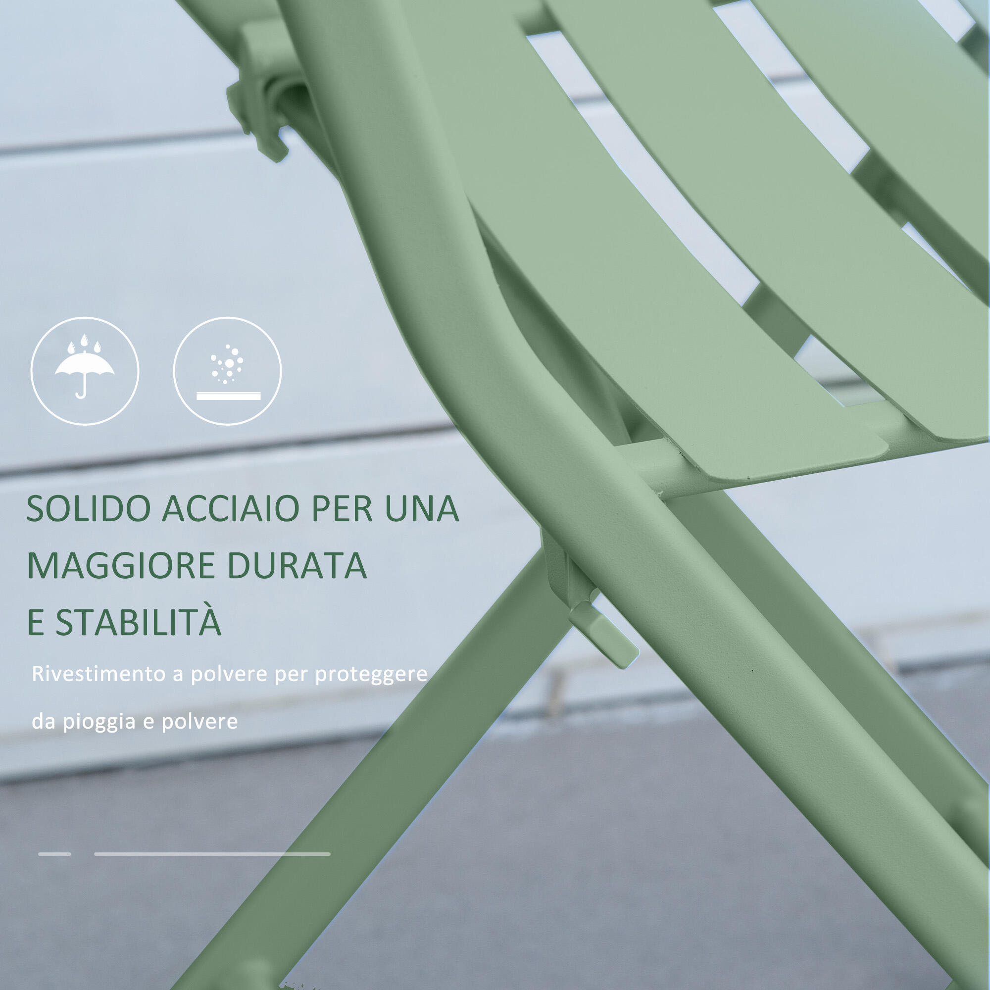 Outsunny Set da Esterno Pieghevole con 2 Sedie e Tavolo in Acciaio Verde 5/7