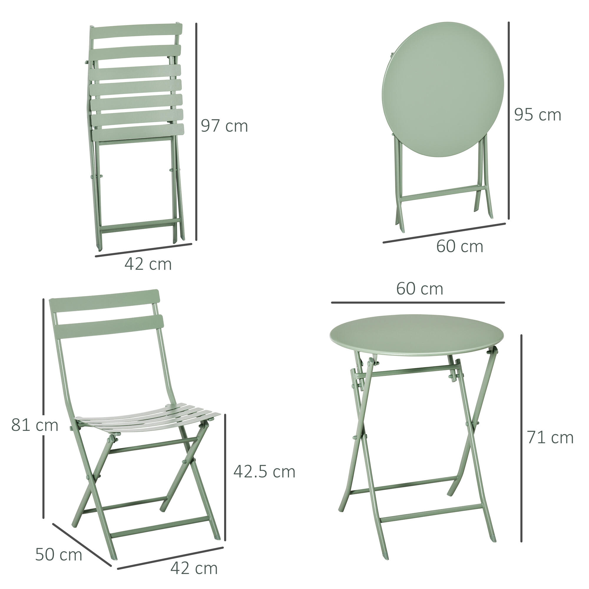 Outsunny Set da Esterno Pieghevole con 2 Sedie e Tavolo in Acciaio Verde 3/7