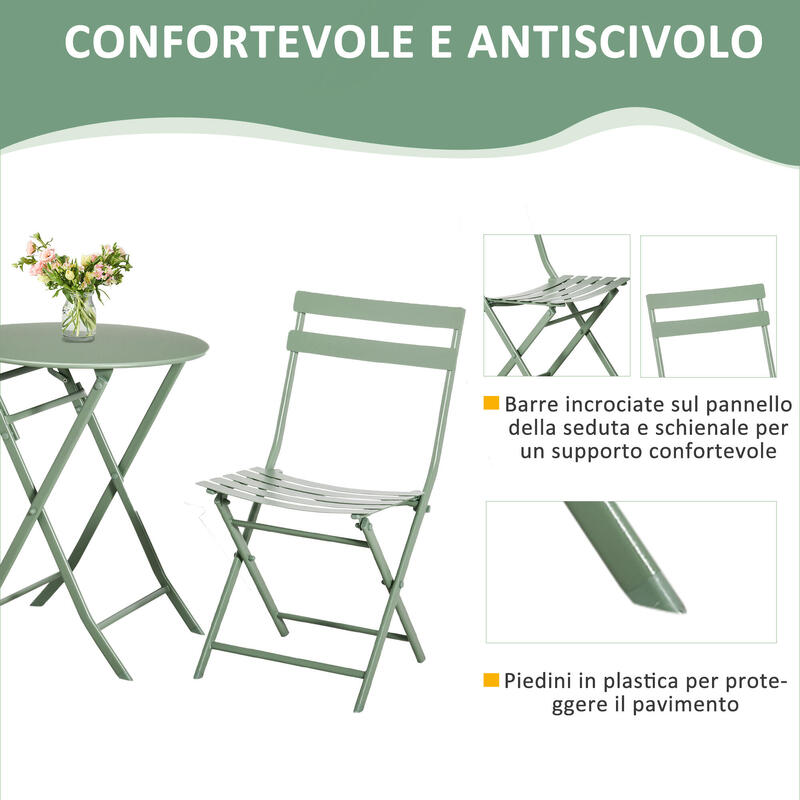 Outsunny Set de Exterior Pliabil cu 2 Scaune Și Masă din Oțel Verde