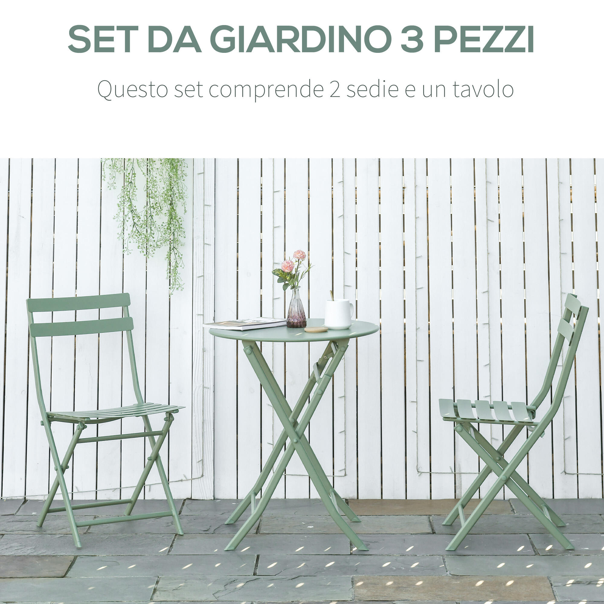 Outsunny Set da Esterno Pieghevole con 2 Sedie e Tavolo in Acciaio Verde 7/7