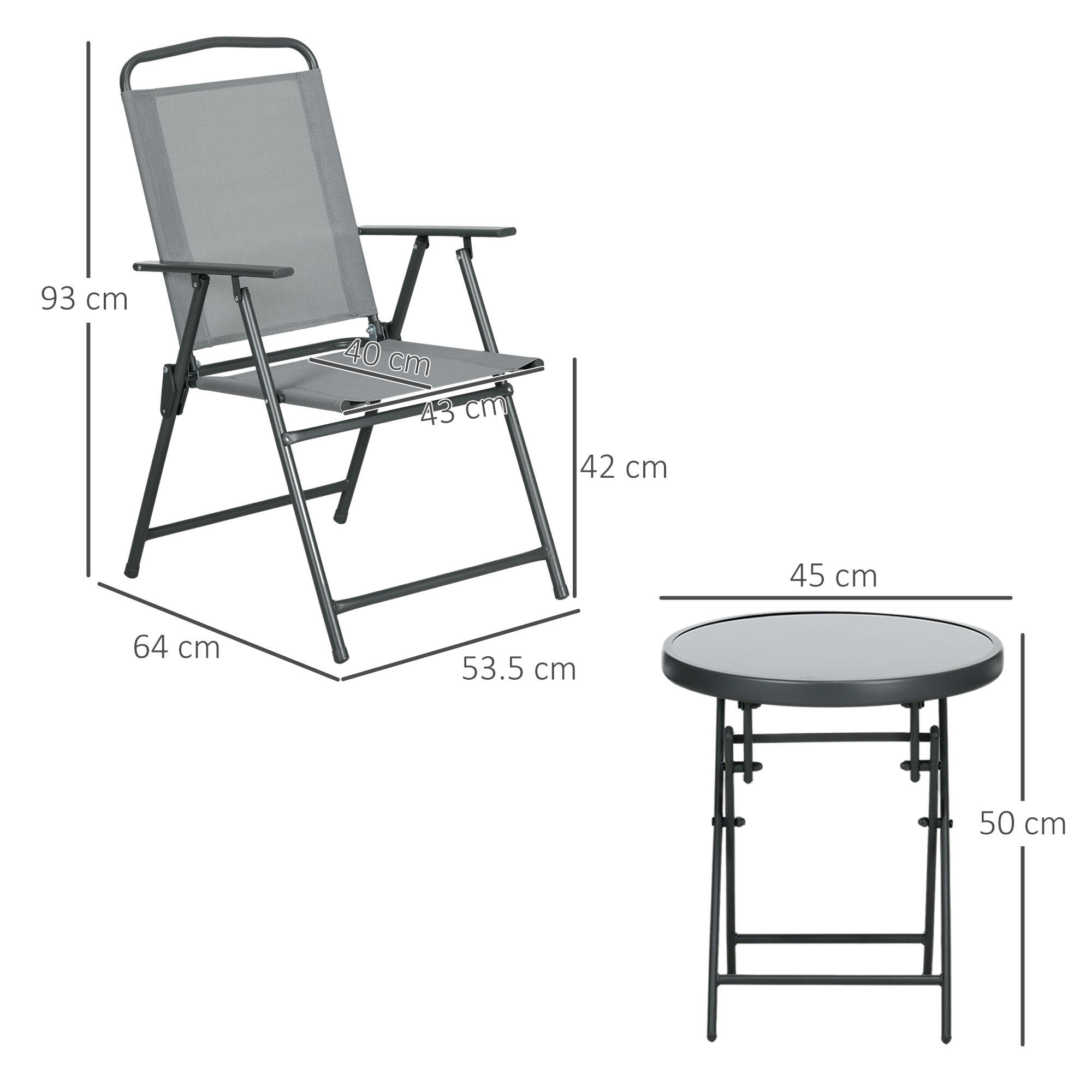 Outsunny Set da Esterno 3 Pz con 2 Sedie Pieghevoli e Tavolino da Caffè Grigio 3/7