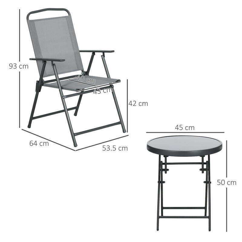 Outsunny Set de Exterior 3 Piese cu 2 Scaune Pliante Și Măsuță de Cafea Gri