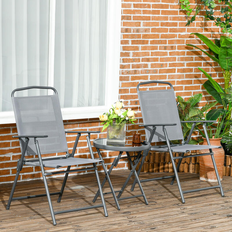 Outsunny Set de Exterior 3 Piese cu 2 Scaune Pliante Și Măsuță de Cafea Gri