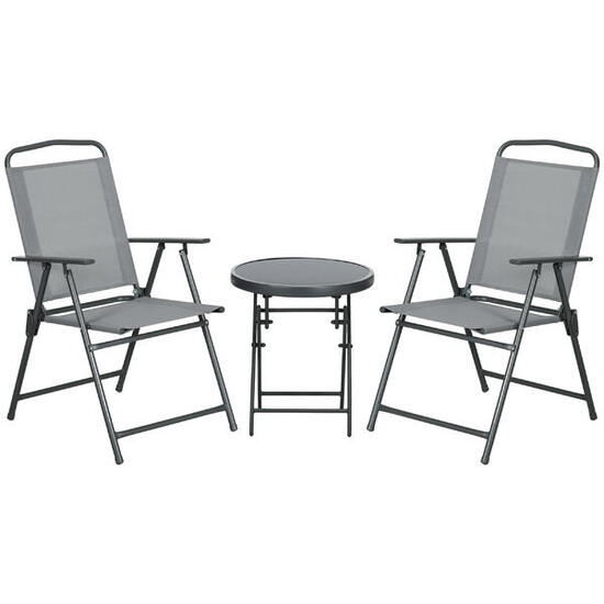 Outsunny Set da Esterno 3 Pz con 2 Sedie Pieghevoli e Tavolino da Caffè Grigio