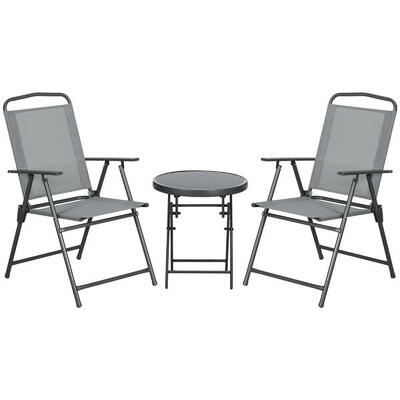 Outsunny Set da Esterno 3 Pz con 2 Sedie Pieghevoli e Tavolino da Caffè Grigio