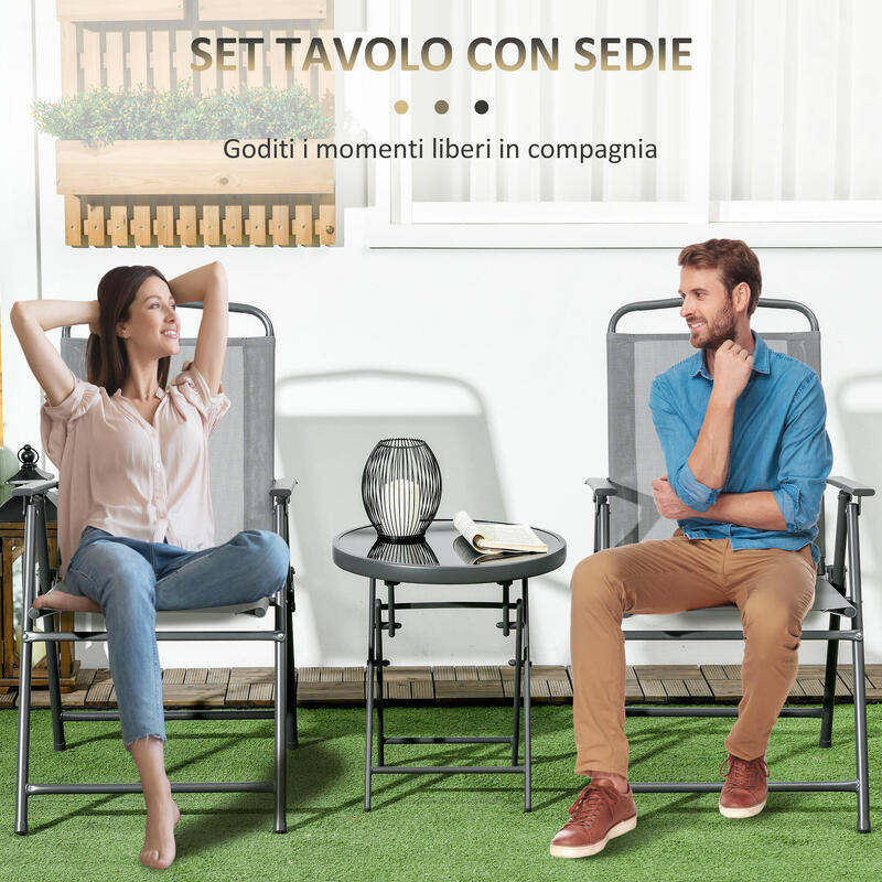 Outsunny Set de Exterior 3 Piese cu 2 Scaune Pliante Și Măsuță de Cafea Gri