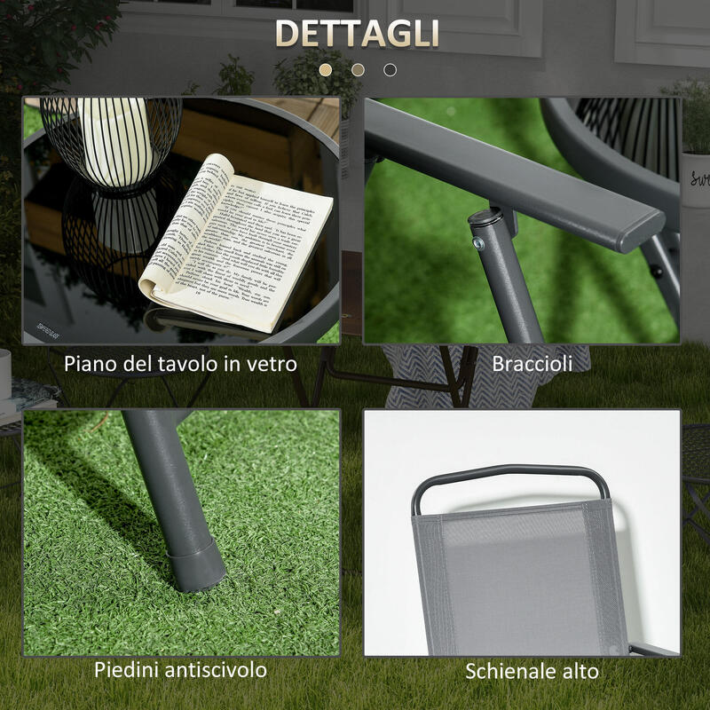 Outsunny Set de Exterior 3 Piese cu 2 Scaune Pliante Și Măsuță de Cafea Gri