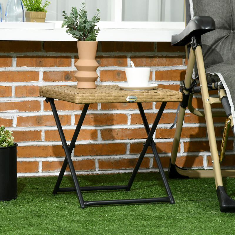 Masă de Cafea Pliabilă pentru Exterior, Outsunny, din Ratan, Natural