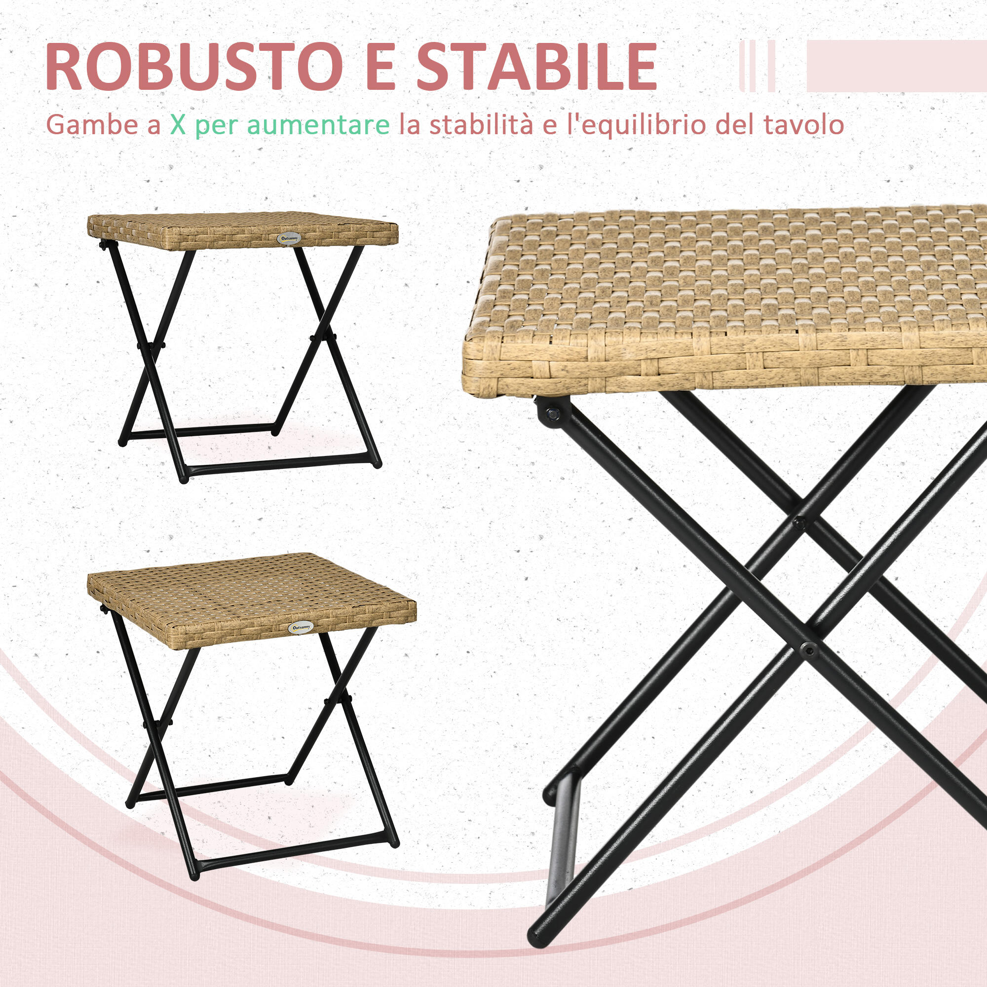 Outsunny Tavolino da Esterno Pieghevole Salvaspazio in Rattan Colore Naturale 6/7