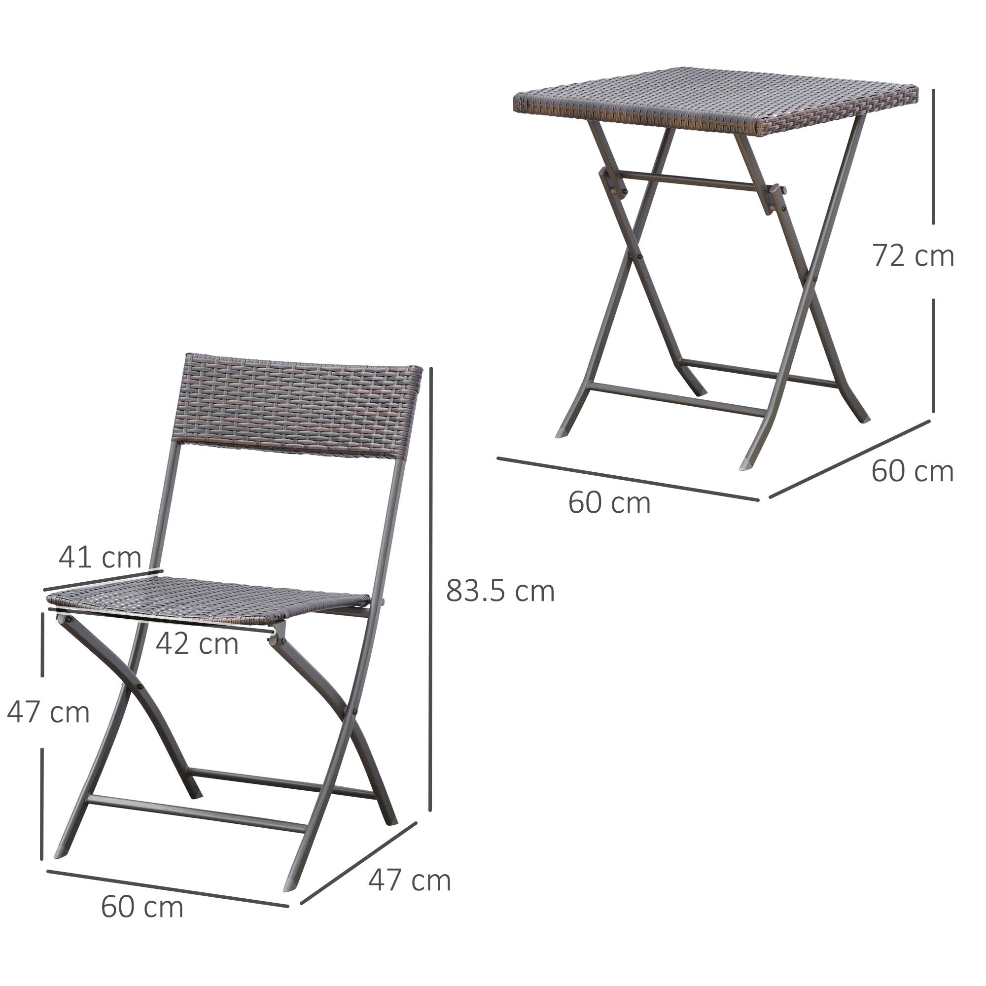 Outsunny Set Tavolino e Sedie da Esterno Pieghevoli in Rattan PE Nero 3/8
