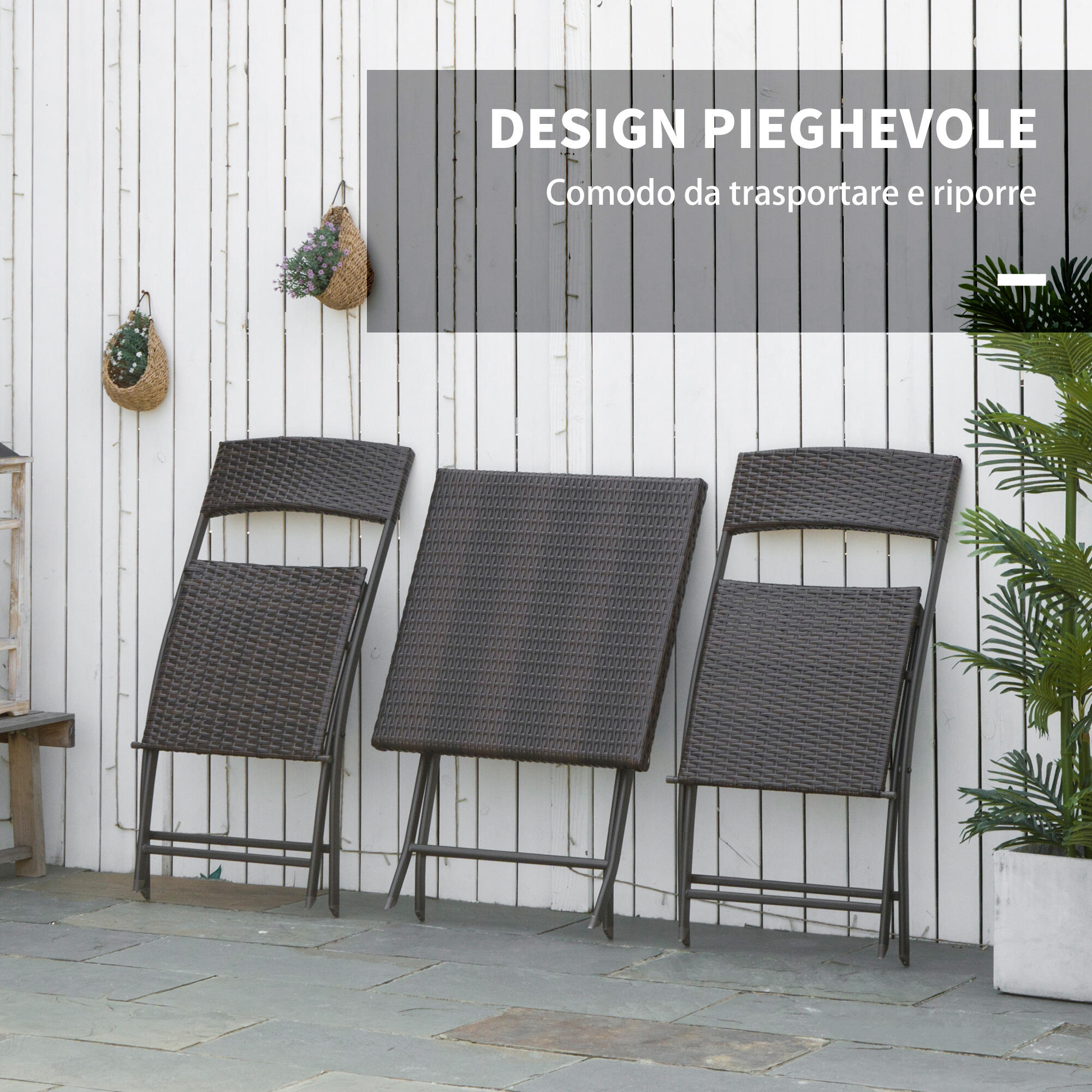 Outsunny Set Tavolino e Sedie da Esterno Pieghevoli in Rattan PE Nero 5/8