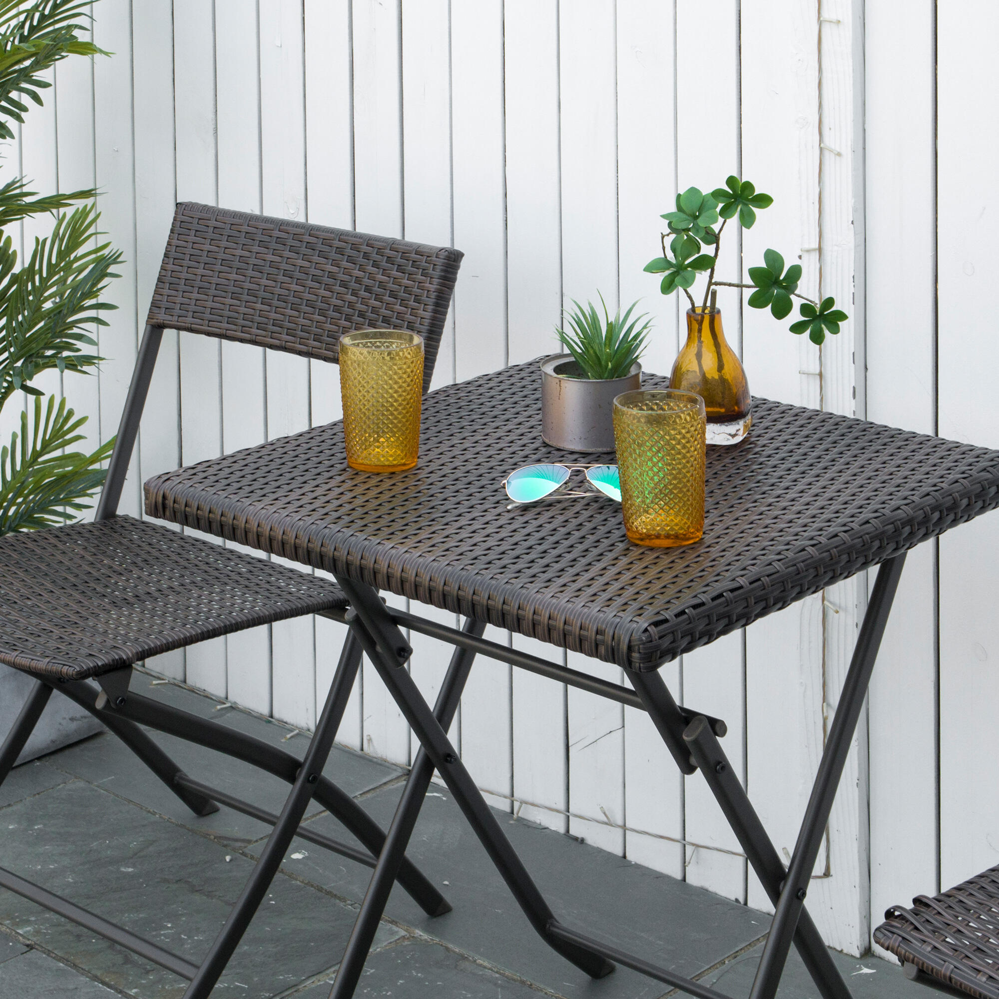 Outsunny Set Tavolino e Sedie da Esterno Pieghevoli in Rattan PE Nero 7/8