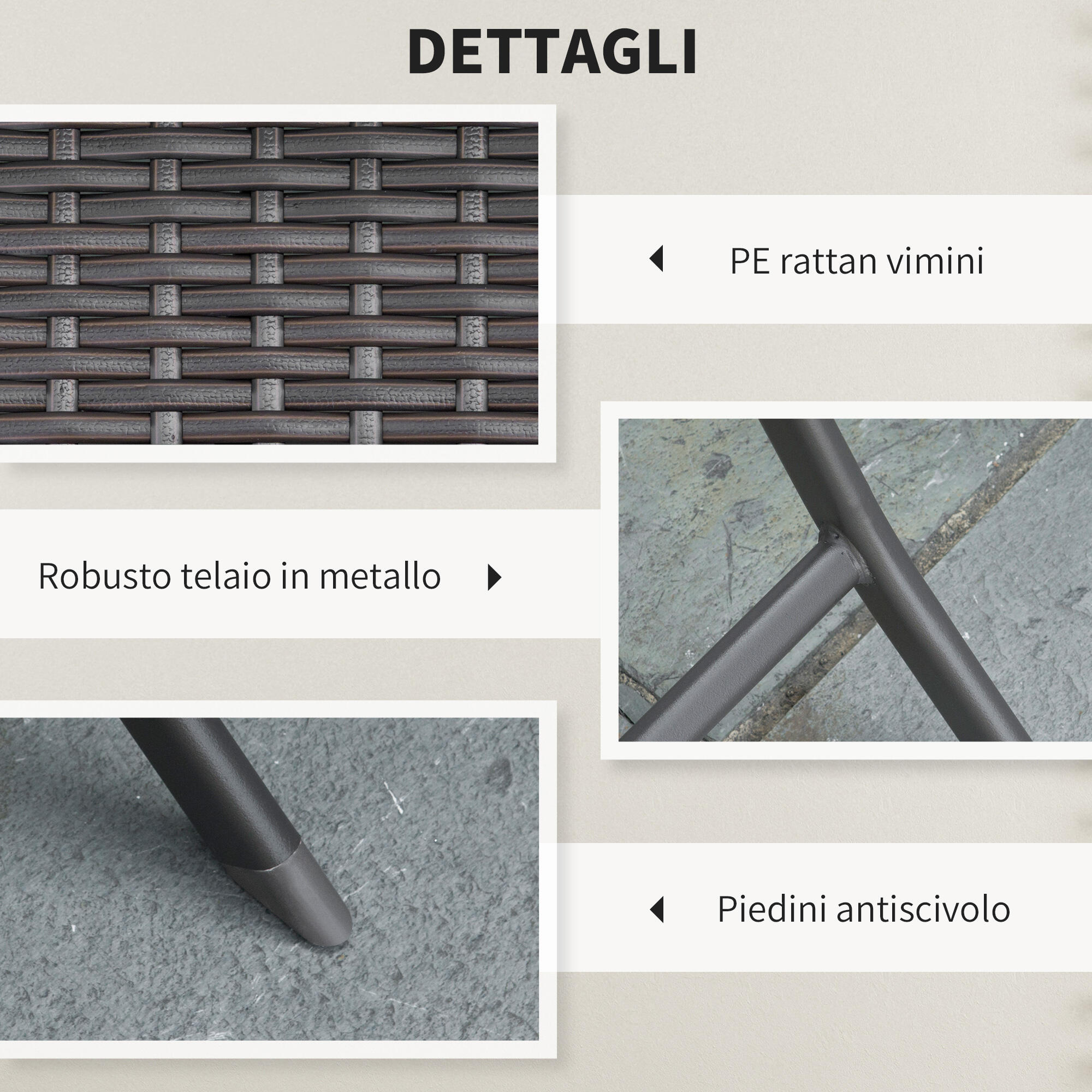 Outsunny Set Tavolino e Sedie da Esterno Pieghevoli in Rattan PE Nero 4/8