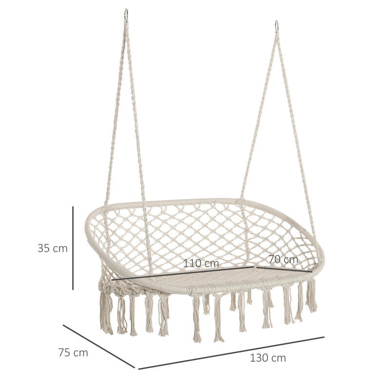 Outsunny Hamac 2 Locuri, Alb Crem, Macrame Exterior, Hamac Leagăn pentru Casă
