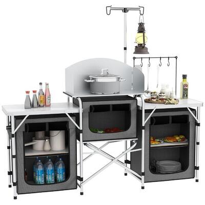 Outsunny Cucina da Campeggio Pieghevole a 3 Piani con 5 Ripiani e 4 Ganci
